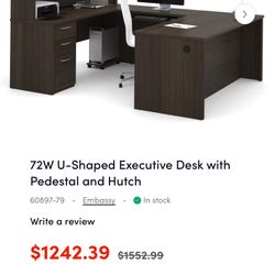 Bestar  U-Shaped Executive Desk with Pedestal and Hutch