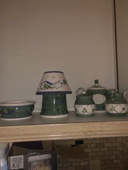 Vintage Ceramic Tea set with candle holder and pedestal