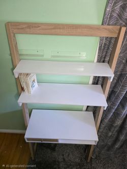 White Angled Shelving with Desk Top