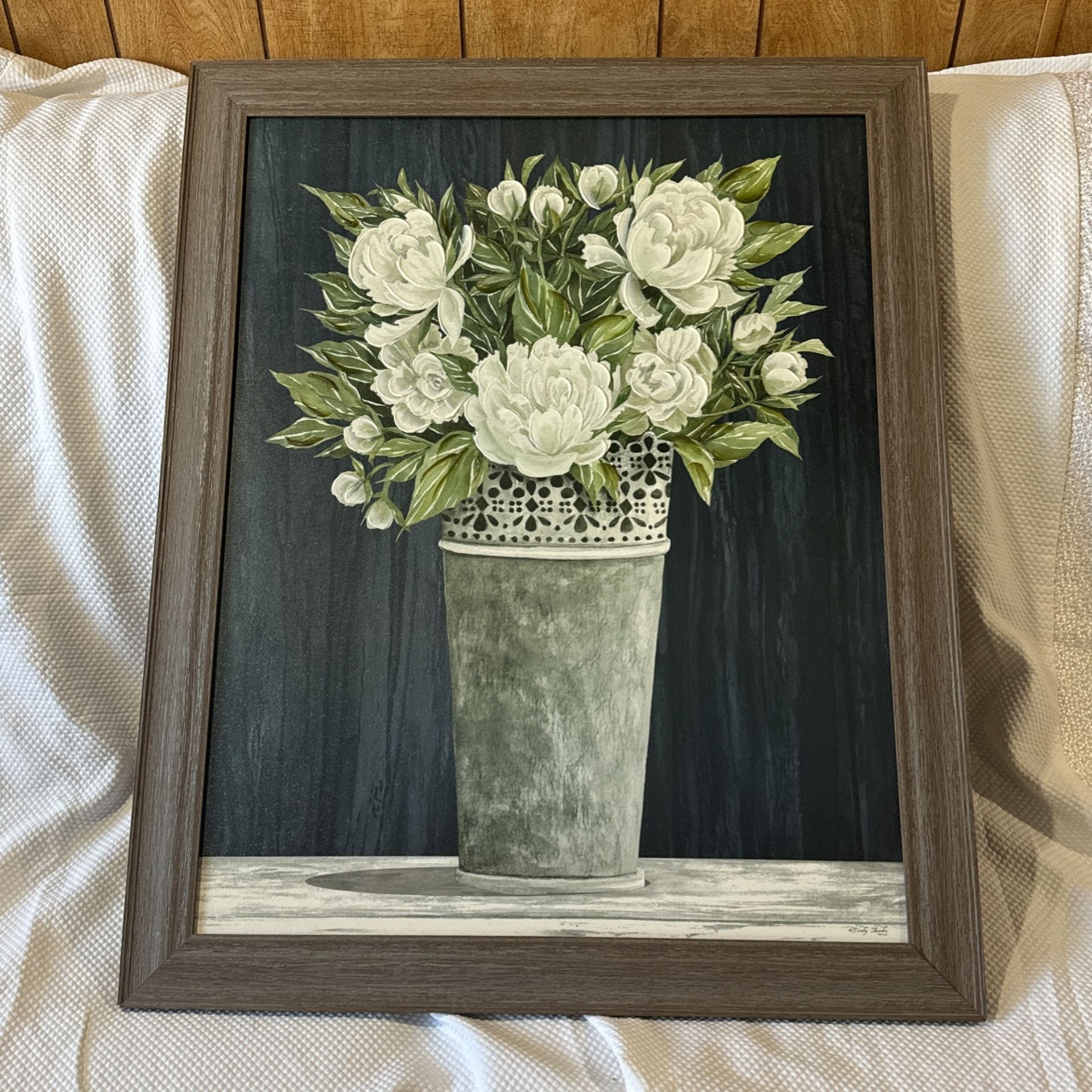 (USED) Punched Tin White Floral' by Cindy Jacobs, Canvas Wall Art
