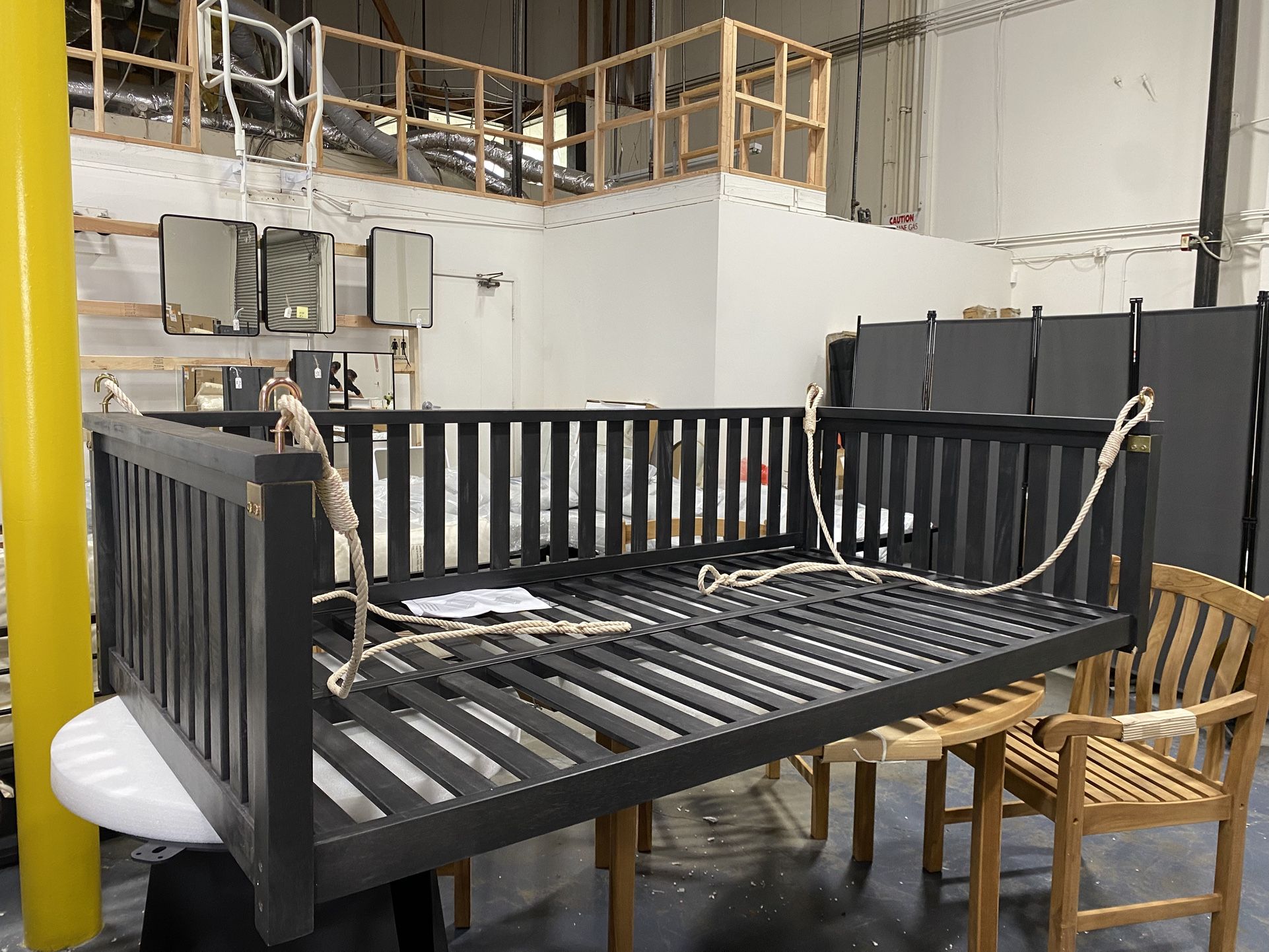 AS IS Minor Scratch New Assembled Patio Twin Size Garden Swing Bed, Wooden Porch Swing Frame