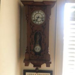 Antique German Walnut Wood Carved Wall Clock by Junghans