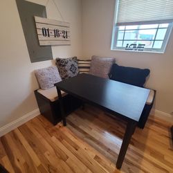 Dining Nook Set – Table + 2 Cube Benches + Cushions + Pillows – $100!