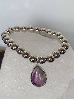 Silver tone bracelet with amethyst stone Charm #65