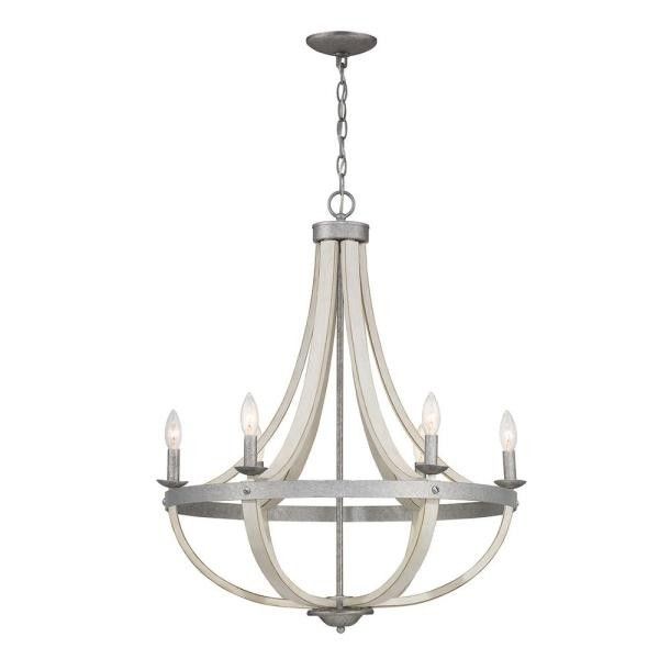 Progress Lighting Keowee 6-Light Galvanized Chandelier with Antique White Wood Accents