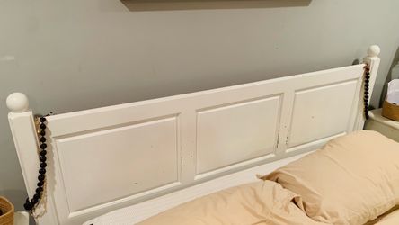 White King Bed Frame with Decorative Headboard