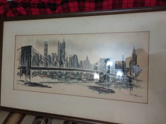 Original art- NY skyline and Brooklyn bridge