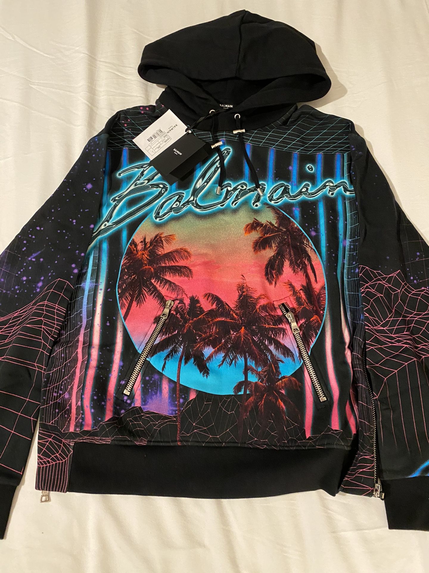 Brand New Balmain Oversized Printed Zip Hoodie Size Large Men's