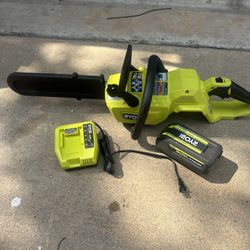 Ryobi 14” 40volt Chain Saw . 1-40 Volt Battery And 1- Charger. New 