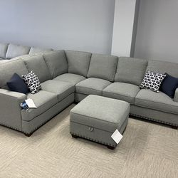 *NEW* Thomasville Emilee Fabric Sectional with Storage Ottoman| Gray| 🚛DELIVERY AVAILABLE