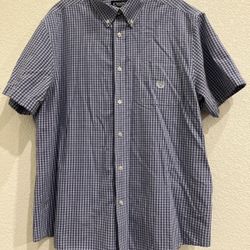 Chaps Custom Fit Men’s Plaid Shirt Short Sleeve Blue Button Up Size XL