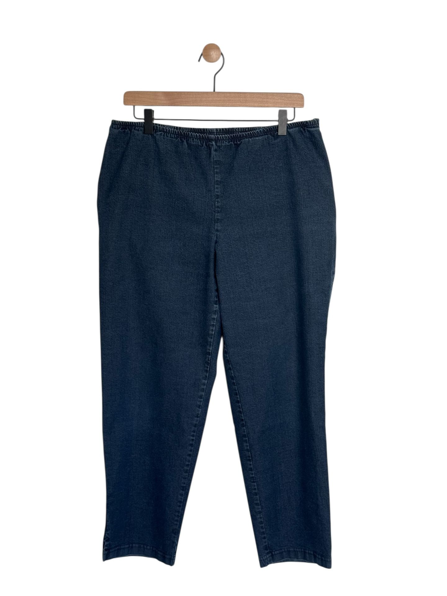 Eileen Fisher Womens Large Jeans Dark Wash Elastic Waist Side Zip Tapered Leg