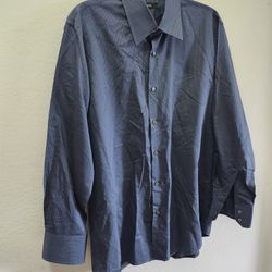 Boss Hugo Boss Mens Long Sleeve Button Down Navy Blue Striped Neck 16 32/33