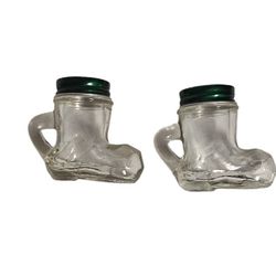 Vintage Santa boot clear glass salt and pepper shakers