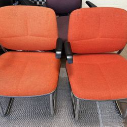 2 Vtg MCM (AllSteel Inc) Client Office Dining Chairs  Chair Chrome & Orange Hopsack Upholstery 