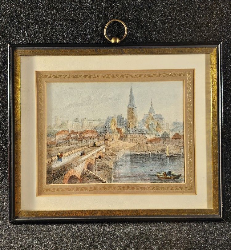 Rare Vintage 1950s-1960s Sungott Art Studios Gravure Print Hand Colored By Skilled Artist's
