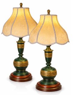 Pair of  Vintage Green and Gold Asian Table Lamps