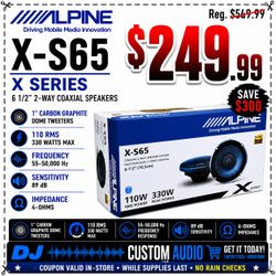 Alpine X Series 1 Set 6 1/2 Inch 2-Way Coaxial Speaker System 330 Watts X-S65 🚨 Payment Options Available 🚨 No Credit Needed 🚨