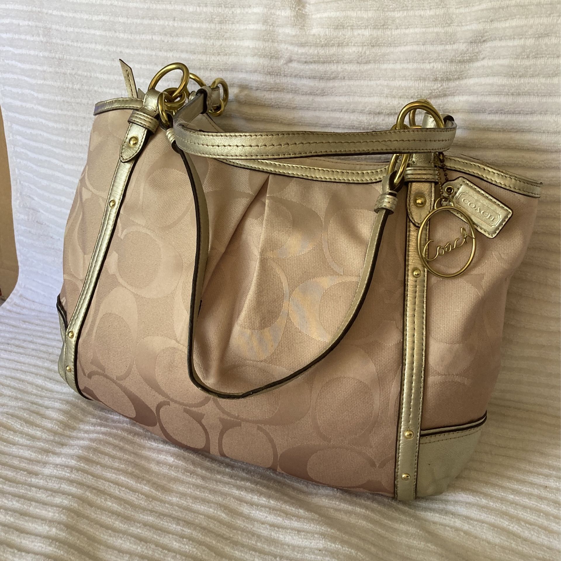 Coach B1376-F22527 Champagne & Silver Alexandra Chain Shantung “C” Tote Handbag Purse
