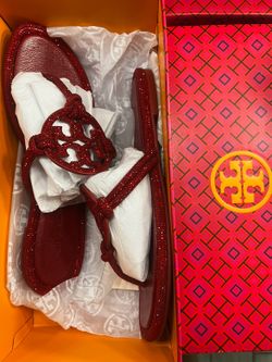 Red Ruby Rhinestone Tory Burch Sandals (Size 8)