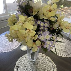 Spring Faux Flowers In Heavy Crystal Vase