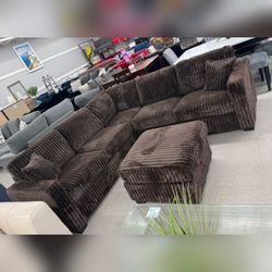 Coffee Soft comfortable corduroy sectional sofa with ottoman