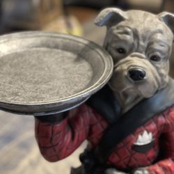 Bulldog Statue Waiter Butler With Tray