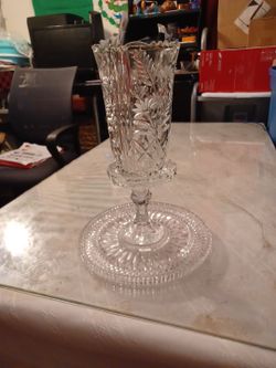Vtg. 3 Piece crystal cut flower vase