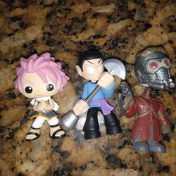 3 Lot Funko Minis Mystery, Spock. Starlord, Natsu