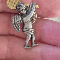 Vtg.Designer Pewter " TENNIS ANGEL" PIN