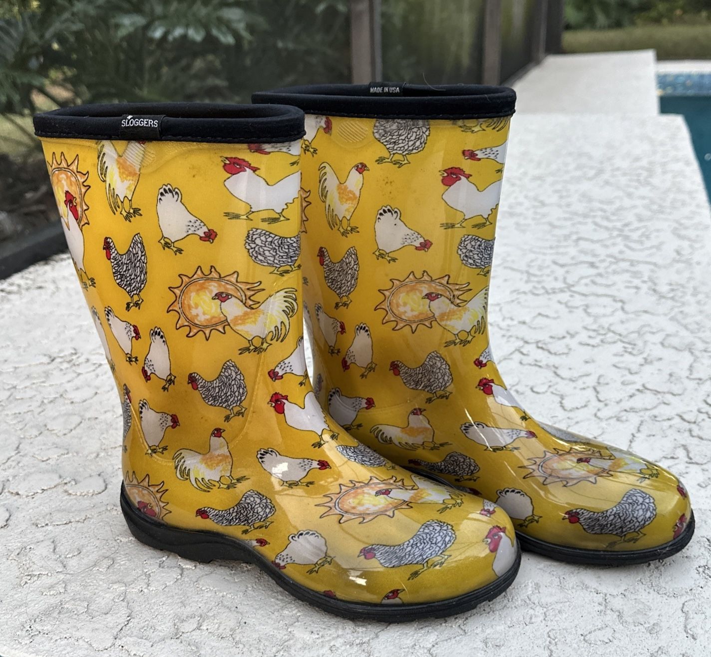 Sloggers Chicken Print Rain, Mud, and Garden Boots Women's size 8