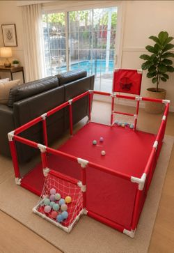 Large Baby Playpen with Basketball Hoop, Soccer Nets and Balls