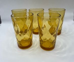 Vintage Amber Glass Honeycomb Tumblers Juice Glasses- Set of 5 (5oz)