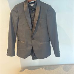 Boys Black Suit W/ Black Button Down Shirt