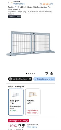 PawHut Extra Wide Freestanding Pet Gate Blue-Gray