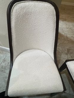 Boucle Upholstered Dining Chair Dark Wood Frame