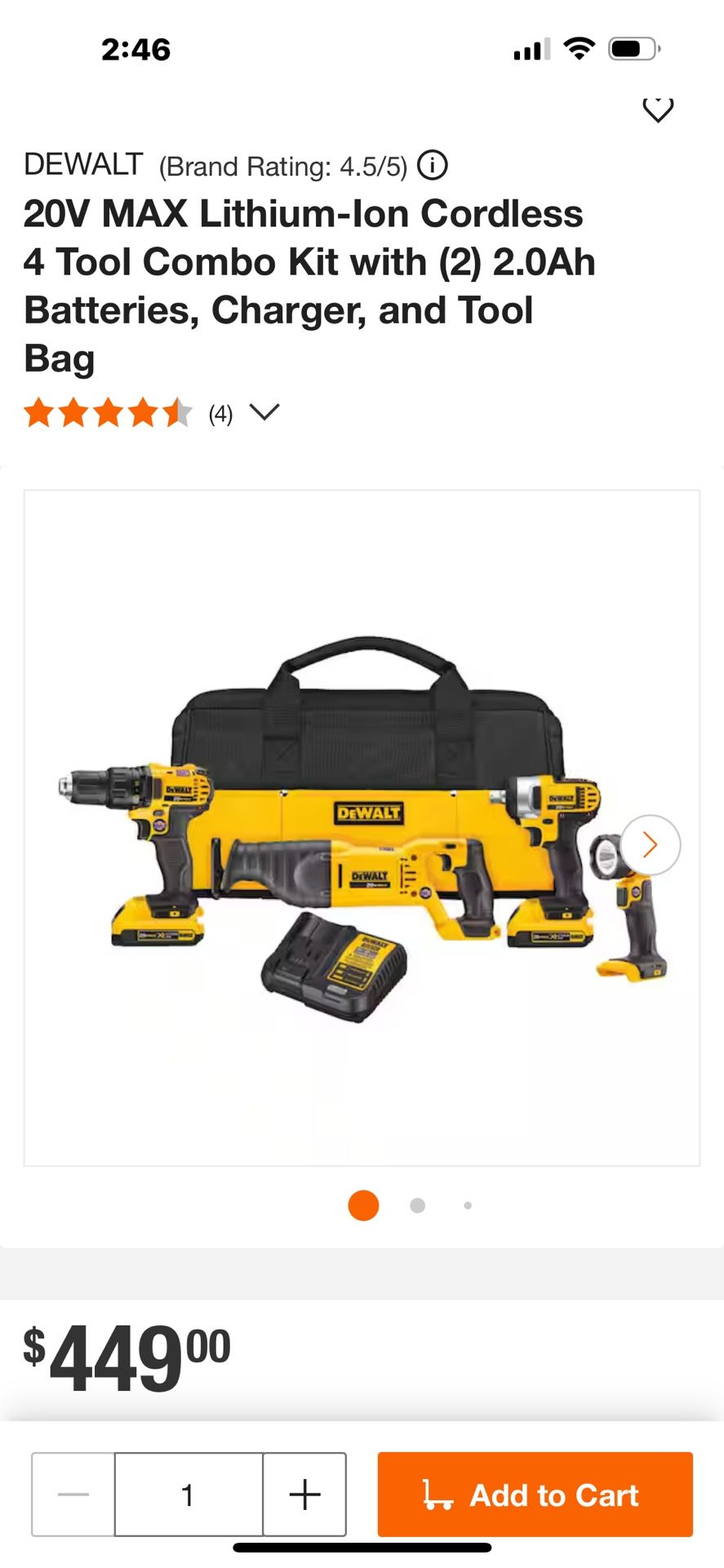 Dewalt Four Pcs Tool Kit, New