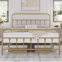 Classic Metal Platform Bed Frame, Queen Size