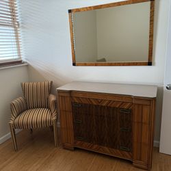 Wood Dresser, Mirror & Chair