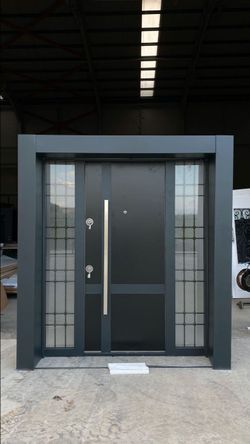 Modern Security Entry Door with Sidelights