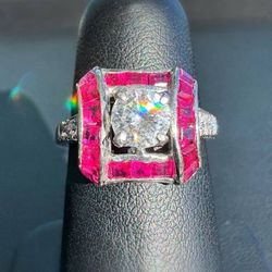 14k white gold 1.5CTW Ruby stone 0.85CTW Diamond ring size 5.5