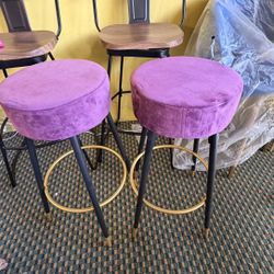  Set of 2, Modern Round Velvet Bar Stools, Height 30 Inches, Round Counter Chair Height for Coffee Shop, Bar(2pcs purple)