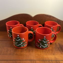 Set of 5 Vintage Waechtersbach Christmas Tree Mugs 3.25” diameter 3.75” tall 