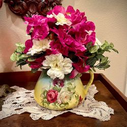 Salvaged And Repurposed Vintage Pitcher With Floral Arrangement 