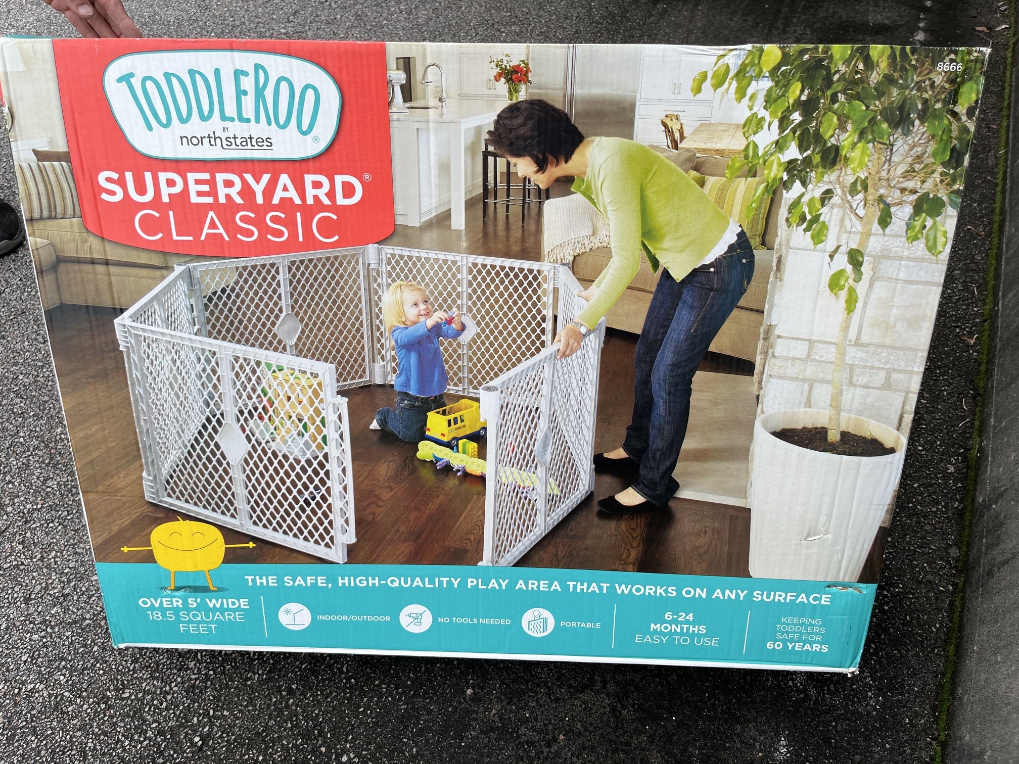 Superyard Baby Play Yard: Freestanding 6-Panel Baby Playpen - Indoor or Outdoor Use - Made in USA - Encloses Up to 18.5 Square Feet - 26 Inches Tall