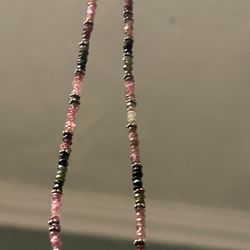 Rainbow Tourmaline Gemstone Necklace Silver Clasp 925 With Faceted Gem In Center 