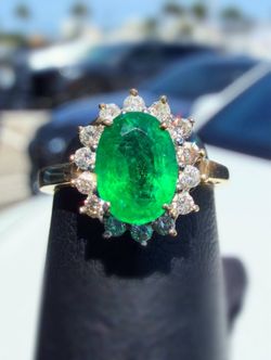 14k yellow gold 0.75Ct Natural Oval Green Emerald 0.25CTW Diamond pinky baby Ring  sz3