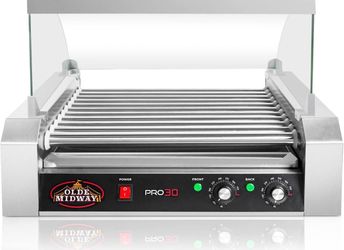 Olde Midway PRO30 Hot Dog Roller Grill with Cover – Commercial 30” – CON-ROLL-PRO30-CVR