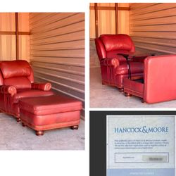 **Hancock and Moore - Austin Tilt Back Chair with Ottoman and Integrated Table**
