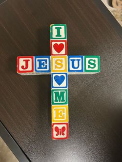 Vintage Religious Block Cross – I Love Jesus